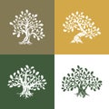 Huge and sacred oak tree silhouette logo on background