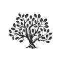 Huge and sacred oak tree silhouette logo badge isolated on white background.