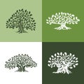 Huge and sacred oak tree silhouette logo isolated on background.