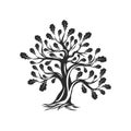 Huge and sacred oak tree silhouette logo isolated on white background.