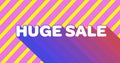 Huge sale graphic on pink and yellow diagonal striped background Royalty Free Stock Photo