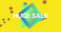 Huge Sale text on diamond shape against red hearts icons on yellow background Royalty Free Stock Photo