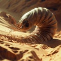 Huge Sand Worm, Giant Sandworm Raising Up From the Desert Depths, Little Man in Black