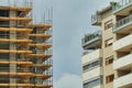 Huge scaffolding at building and restoration site Royalty Free Stock Photo