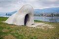 Huge sculpture The Wachauer NaseÃÂ located on the Danube next to the ferry station in village St. Lorenz, Lower Austria.