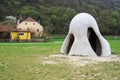 Huge sculpture The Wachauer NaseÃÂ resides by the Danube at the ferry stop in village St. Lorenz. Lower Austria.