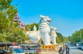 The huge sculptures of guardians Chinthe in Mandalay, Myanmar