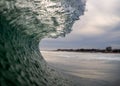 Huge sea wave breaking beach Royalty Free Stock Photo