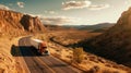 Huge semi-truck crossing the southwest United states on an empty road Royalty Free Stock Photo