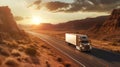 Huge semi-truck crossing the southwest United states on an empty road Royalty Free Stock Photo