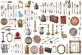 Huge set of antique items.Vintage household items, silverware, furniture and more. Isolated on white background Royalty Free Stock Photo