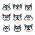 Huge set of clever faces of cats. Cartoon style, Vector Illustration