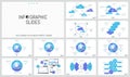 Huge set of minimal infographic design layouts. Round diagrams with jigsaw puzzle pieces placed around globe, charts on