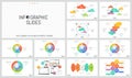 Huge set of minimal infographic design layouts. Round diagrams with jigsaw puzzle pieces placed around globe, charts on