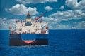 Huge ship preparing for an STS operation in OPL Malta at in cloudy sky background Royalty Free Stock Photo