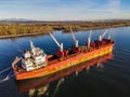 Huge shipping freighters in the Columbia river near Portland, USA