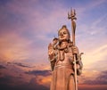 The huge Shiva statue Mangal Mahadev is a 33 m art piece in Ganga talao temple on the blue evening sunset sky, Mauritius island Royalty Free Stock Photo