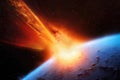 A huge sized meteor crashes on the earth creating shock waves. Meteor or comet falling earth.Generative AI Royalty Free Stock Photo