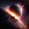 A huge sized meteor crashes on the earth creating shock waves. Meteor falling earth. Asteroid hit earth 3D science