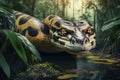 Huge snake in the forest. Python in the jungle. Big snake close up.