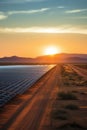 Huge Solar Panel Farm is one of Types of Renewable clean Energy in the evening