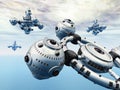 Huge spacecrafts over the sea Royalty Free Stock Photo