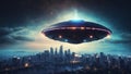 A huge spaceship hovered over the night city