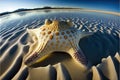 Huge starfish on the beach with a wide angle view