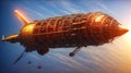 A huge steampunk airship 3d retro technology illustration fantastic wallpaper. Generative Ai Royalty Free Stock Photo