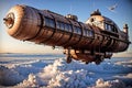 A huge steampunk airship 3d retro technology illustration fantastic wallpaper