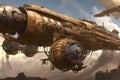 A huge steampunk airship 3d retro technology illustration fantastic wallpaper. Generative Ai