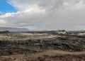 Huge still steaming lava field at Krafla volcanic area, Myvatn lake area, Northern Iceland, Europe Royalty Free Stock Photo