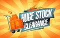 Huge stock clearance, vector banner mockup with boxes on a shopping cart Royalty Free Stock Photo