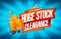 Huge stock clearance vector poster template with boxes on a shopping cart