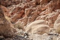 Huge stone in the middle of the tourist route of the gorge Wadi Al Ghuwayr or An Nakhil and the wadi Al Dathneh near Amman in