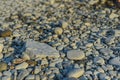 Huge stones on the river bank. soft focus river stones and clean, clear water of the river. Pebble stones on the shore Royalty Free Stock Photo