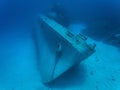 A huge sunken abandoned ship at a depth of 30 meters in crystal clear water. Grand Cayman. Royalty Free Stock Photo