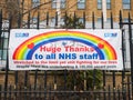 A Huge Thanks to all NHS staff rainbow and hearts banner. London, UK.