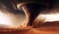 A huge tornado hits the desert landscape with great force. Royalty Free Stock Photo