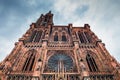 Huge tower and elegant exterior architecture of Notre dam of Strasbourg cathedral in Strasbourg, France