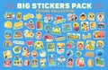 Huge Travel Vector Retro Stickers Pack. Trendy Cartoon style of 30s. Famous monuments, landmarks and sightseeings.