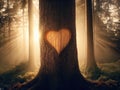 a huge tree in amazing forest with heart shape, celebrating nature Royalty Free Stock Photo