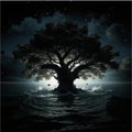 a huge tree growing in the middle of the water Royalty Free Stock Photo