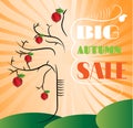 Huge tree with red apples and text Big Autumn Sale Royalty Free Stock Photo
