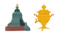 Huge Tsar Bell and Samovar Metal Pot as Russian Symbol Vector Set