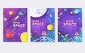 Huge universe vector brochure cards. Outline outer space rocket template of flyear, magazines, posters, book cove