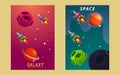 huge universe vector brochure cards. Outline outer space rocket template of flyear, magazines, posters, book cover, banners.