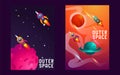 huge universe vector brochure cards. Outline outer space rocket template of flyear, magazines, posters, book cover, banners.