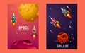 huge universe vector brochure cards. Outline outer space rocket template of flyear, magazines, posters, book cover, banners.