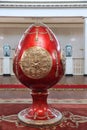 Huge vintage red egg in the Faberge style at the Sovetsky Hotel. Moscow. 06.10.2016